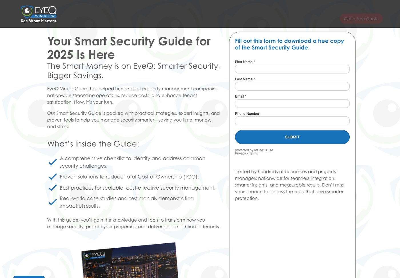 EyeQ Smart Security Guide landing page, captured September 2026