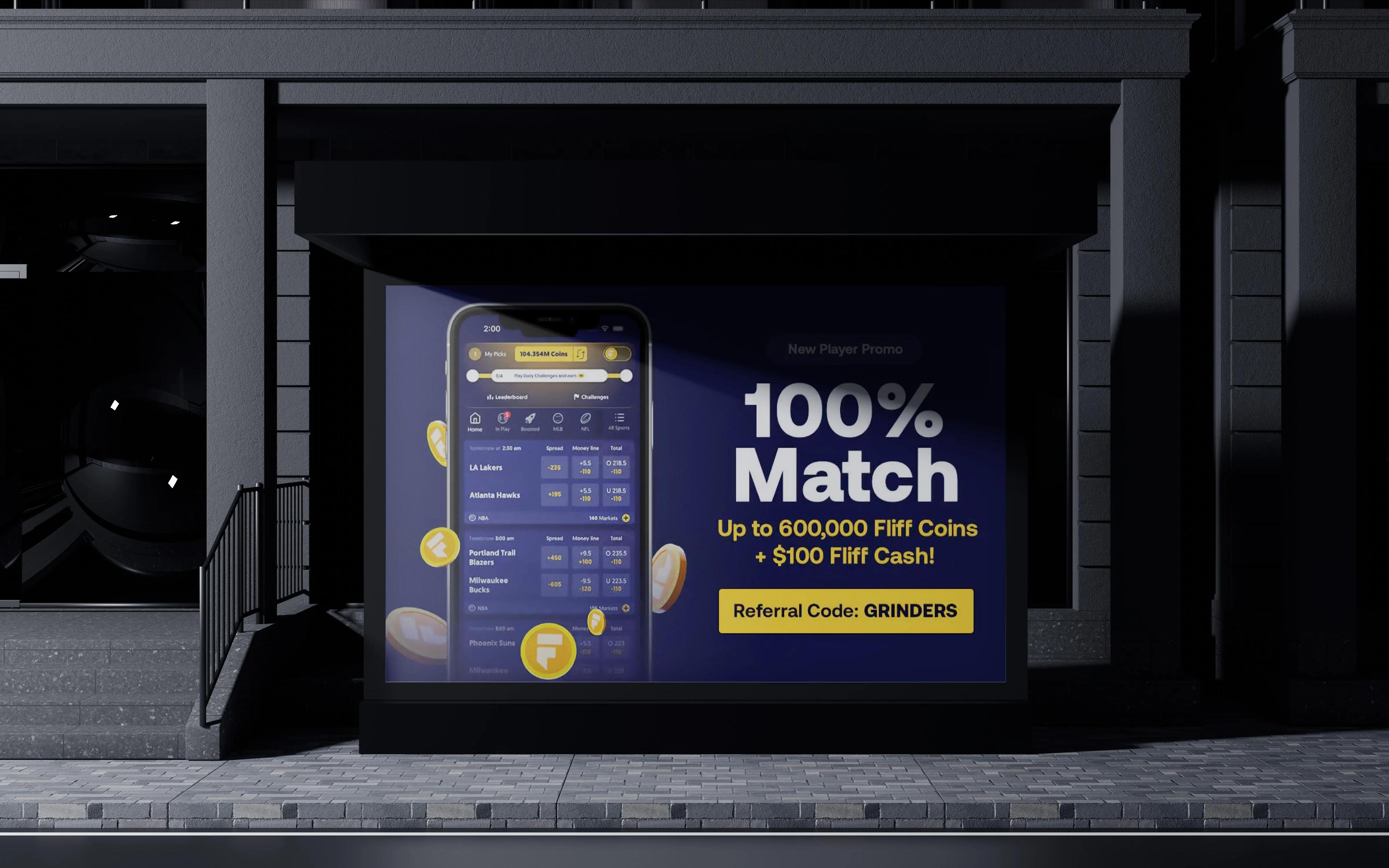 Fliff campaign creative shown on a digital billboard.