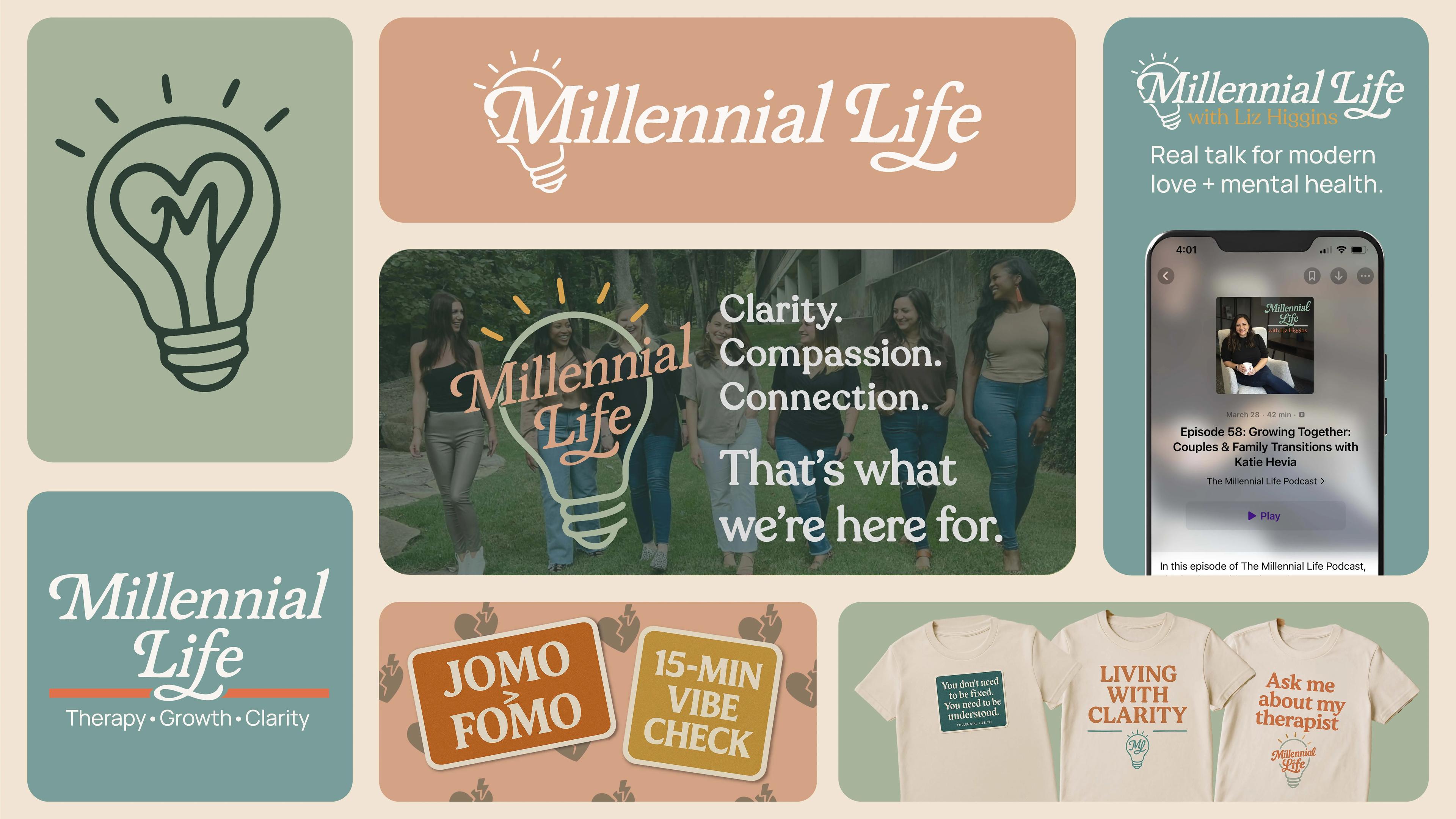 Millennial Life brand strategy and visual direction board.