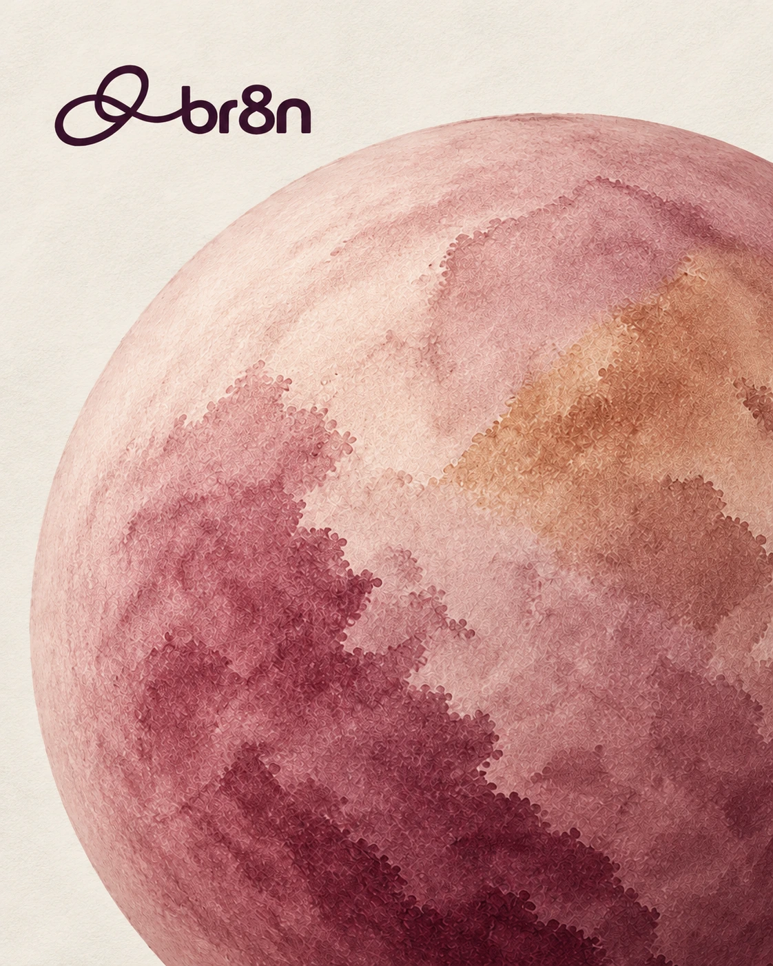 BR8N signature and organic watercolor orb in a close composition.