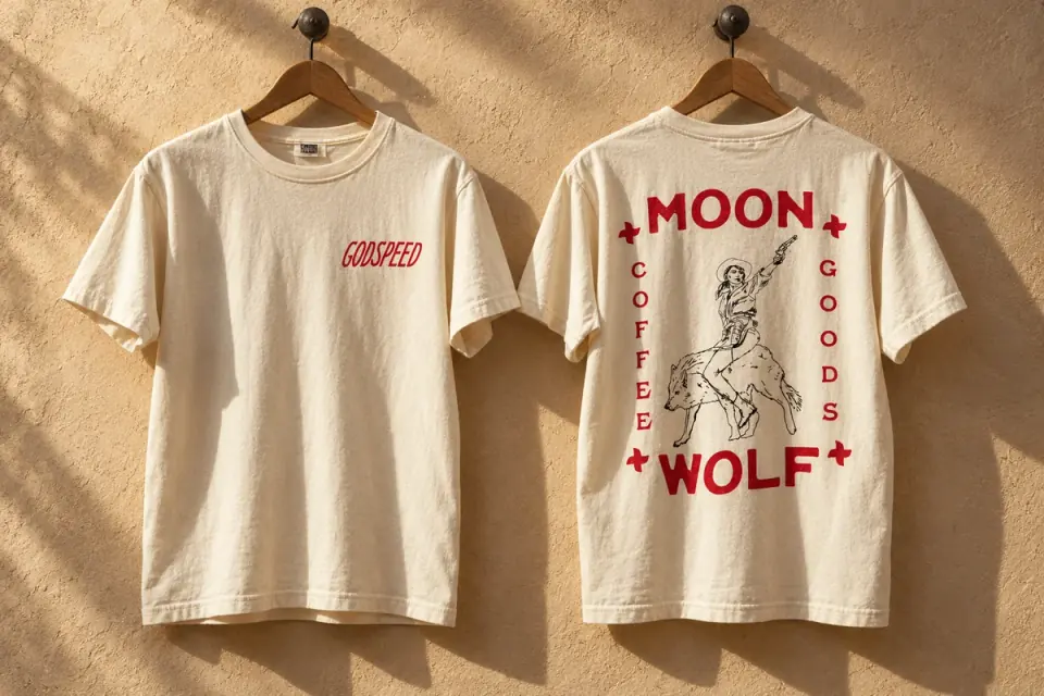 Godspeed / actual shirt front and back for Moon Wolf.