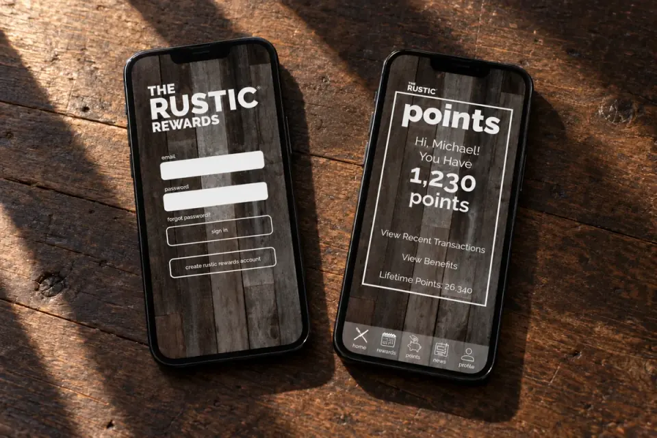 Rewards app / sign-in and points for The Rustic.